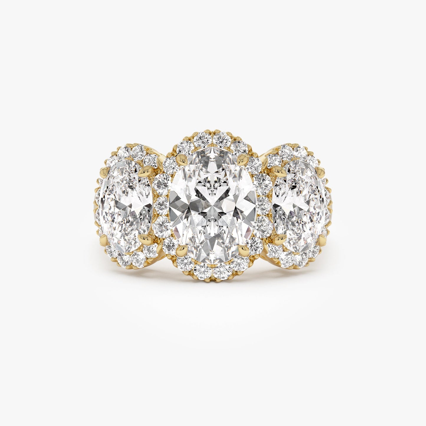 3.35 ctw Three Stone Halo Oval Lab Grown Engagement Ring - Ashley - Geum Jewels