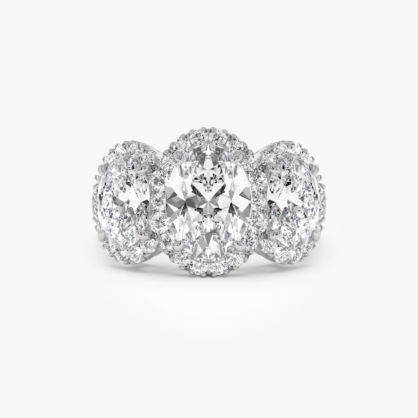 3.35 ctw Three Stone Halo Oval Lab Grown Engagement Ring - Ashley - Geum Jewels