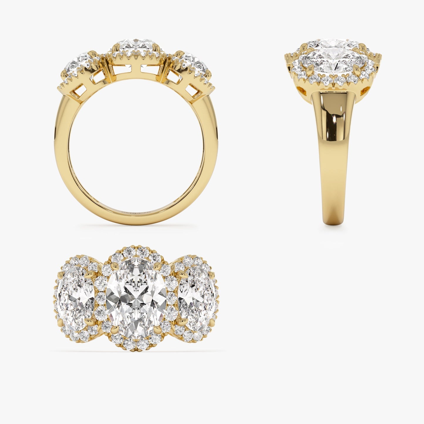 3.35 ctw Three Stone Halo Oval Lab Grown Engagement Ring - Ashley - Geum Jewels