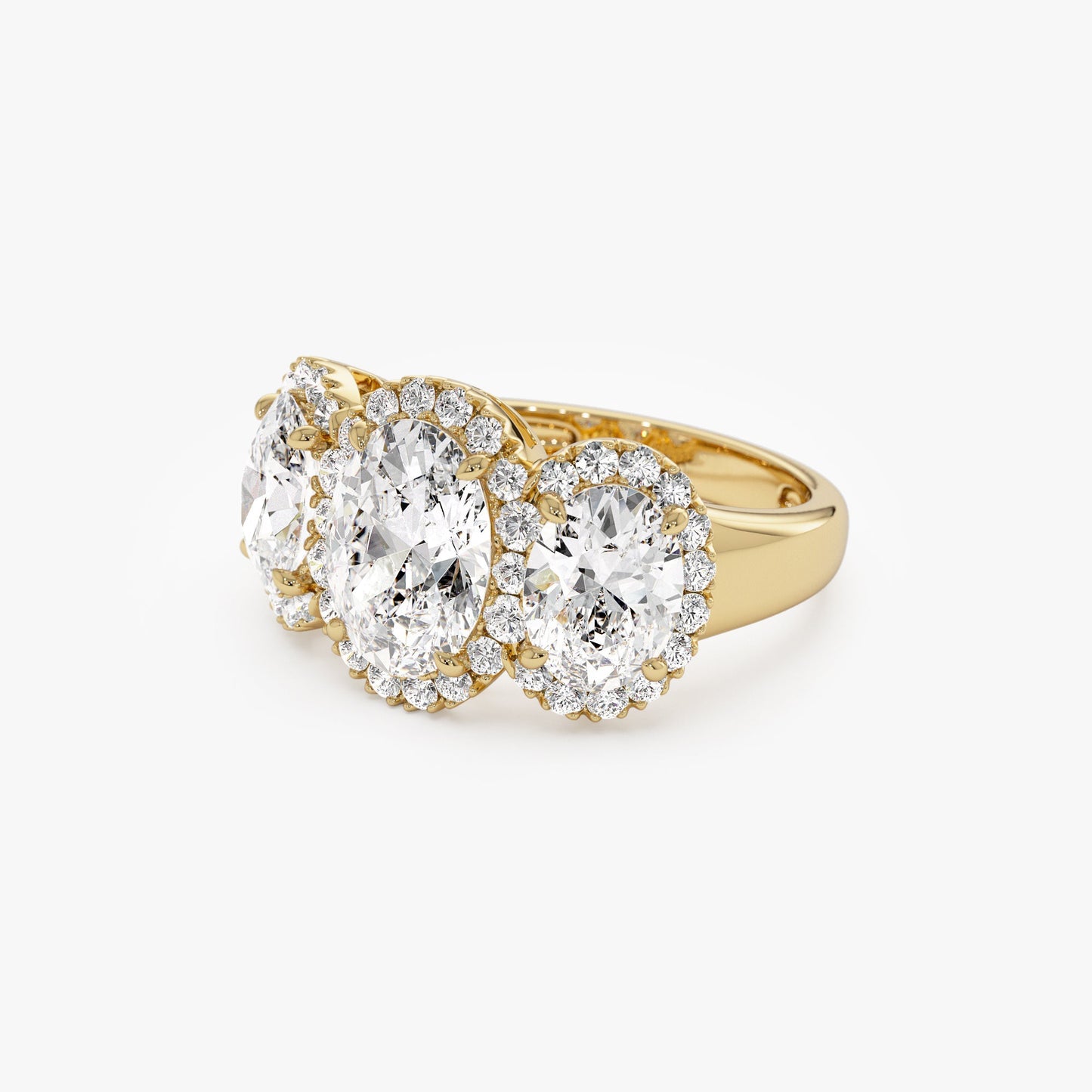3.35 ctw Three Stone Halo Oval Lab Grown Engagement Ring - Ashley - Geum Jewels