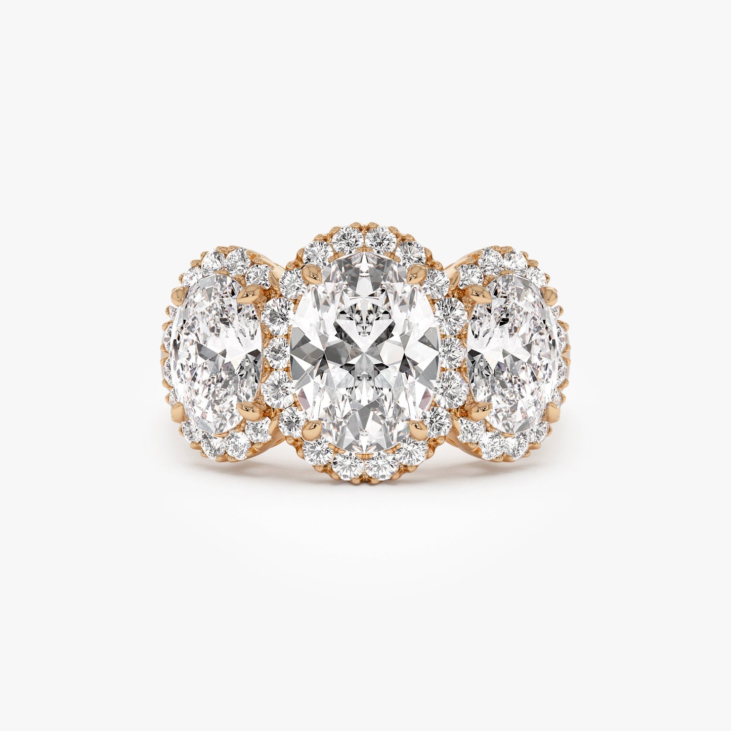 3.35 ctw Three Stone Halo Oval Lab Grown Engagement Ring - Ashley - Geum Jewels