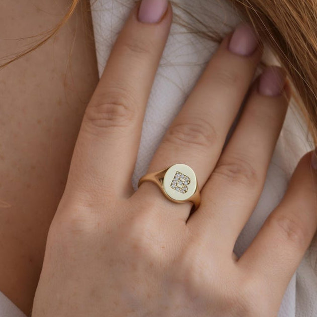 Diamond Initial Pinky Ring