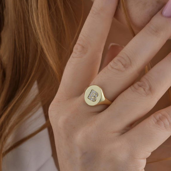 Diamond Initial Pinky Ring
