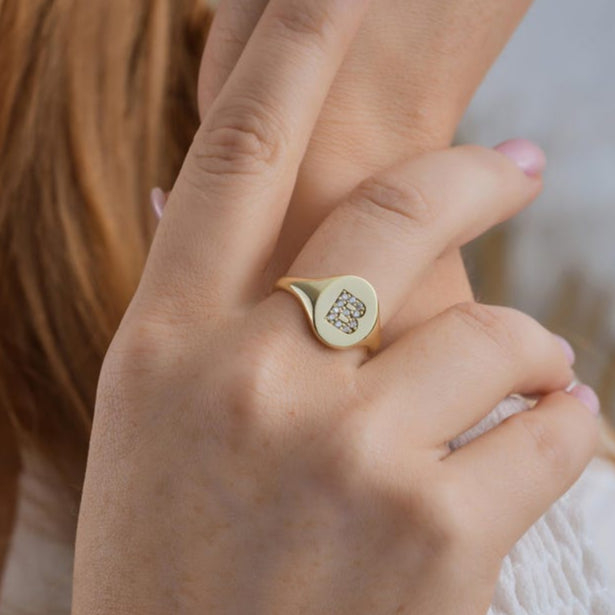 Diamond Initial Pinky Ring