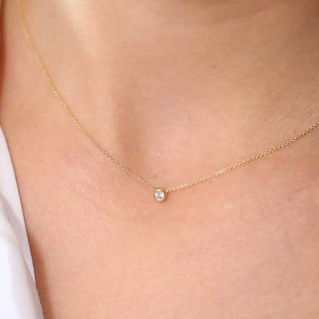14K Gold Bezel Set Diamond Solitaire Necklace