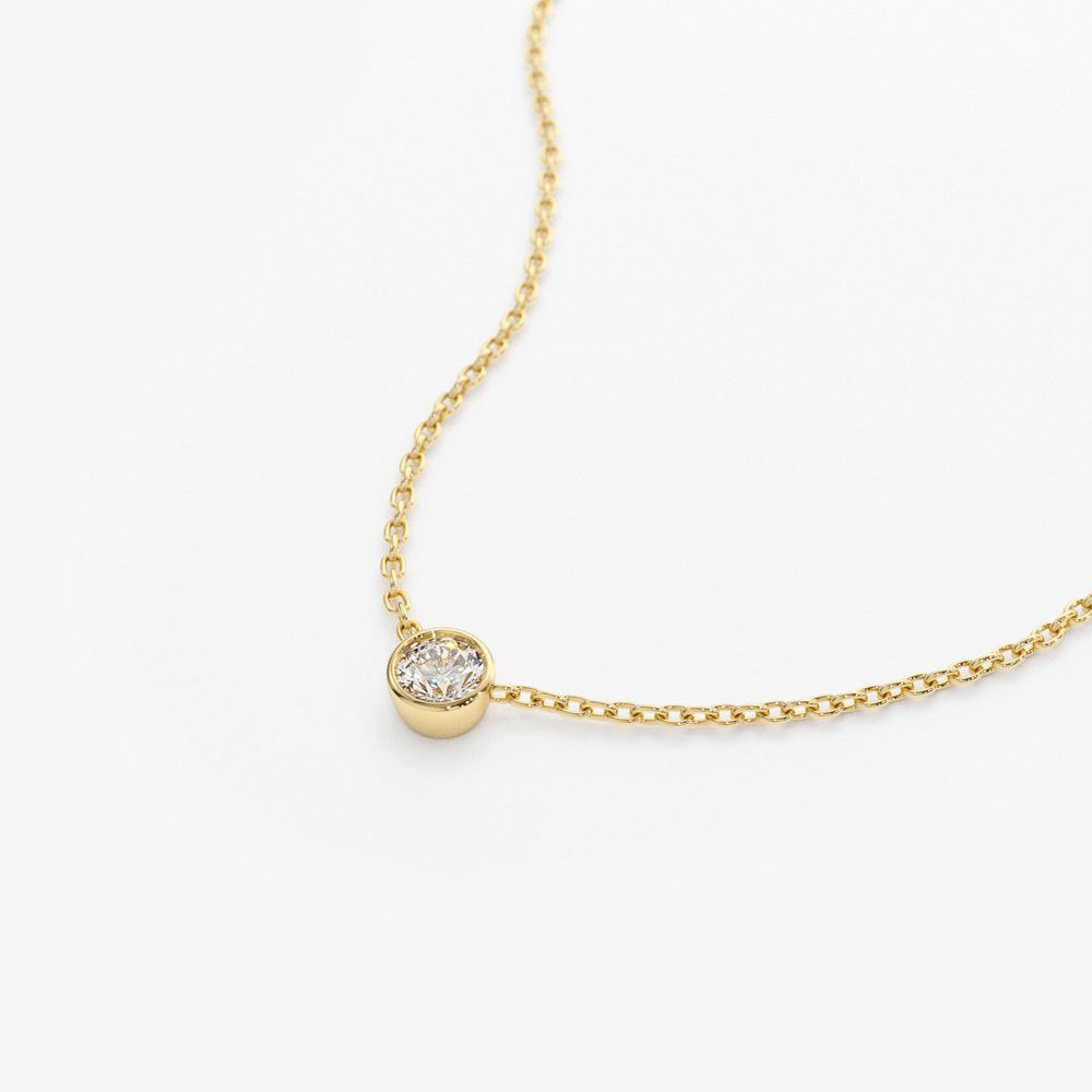 14K Gold Bezel Set Diamond Solitaire Necklace