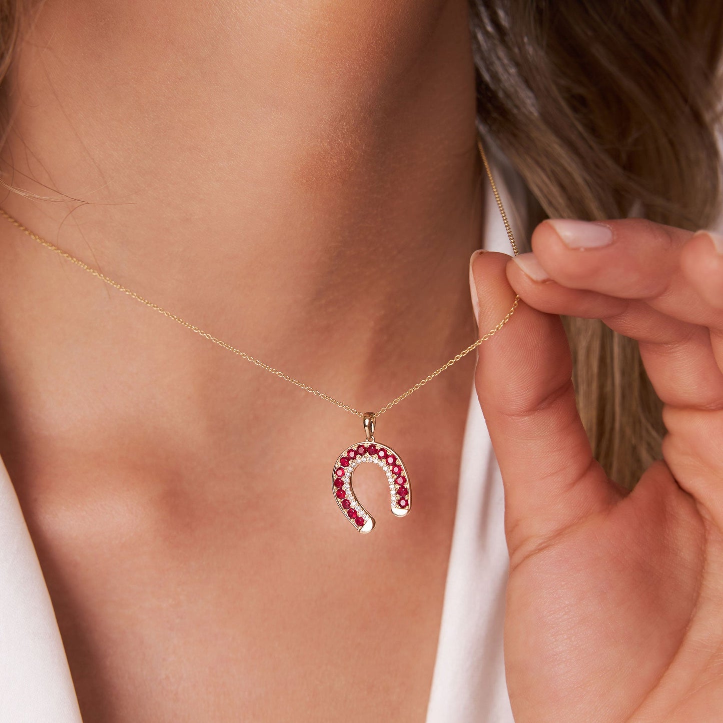 14k Ruby and Diamond Horseshoe Pendant