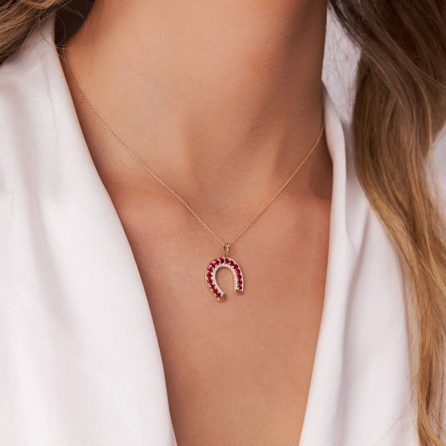 14k Ruby and Diamond Horseshoe Pendant
