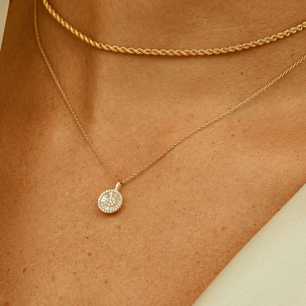 14K Baguette Diamond Disc Cluster Necklace