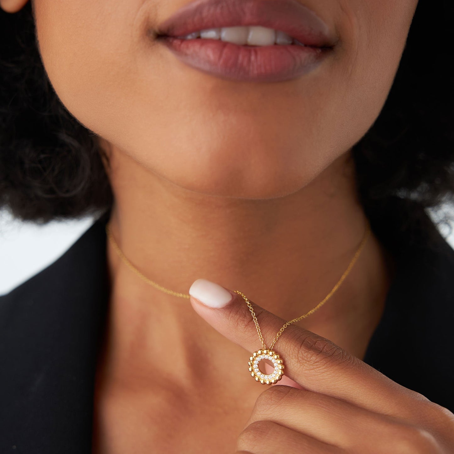 14k Beaded Diamond Circle Necklace