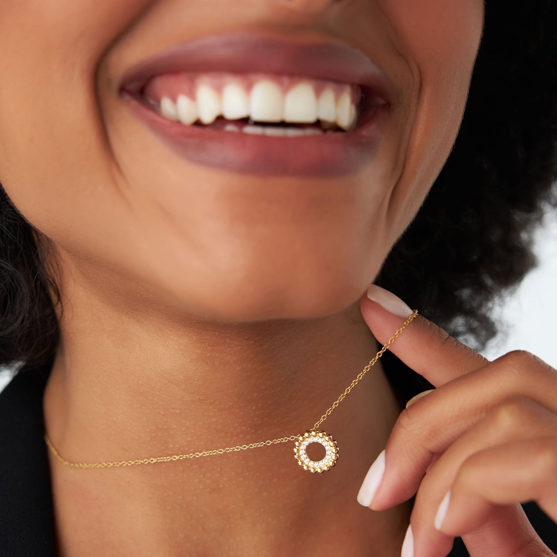 14k Beaded Diamond Circle Necklace