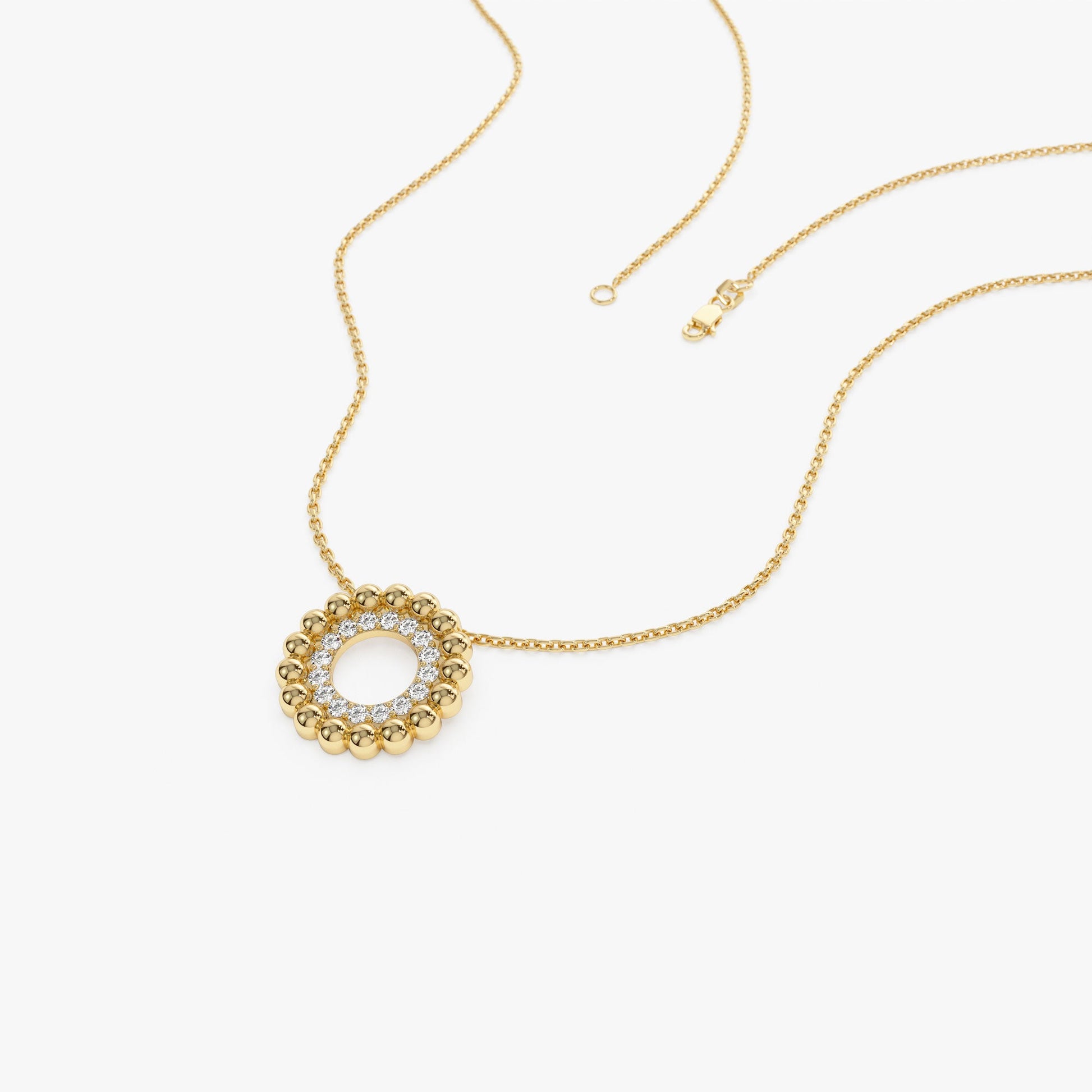 14k Beaded Diamond Circle Necklace