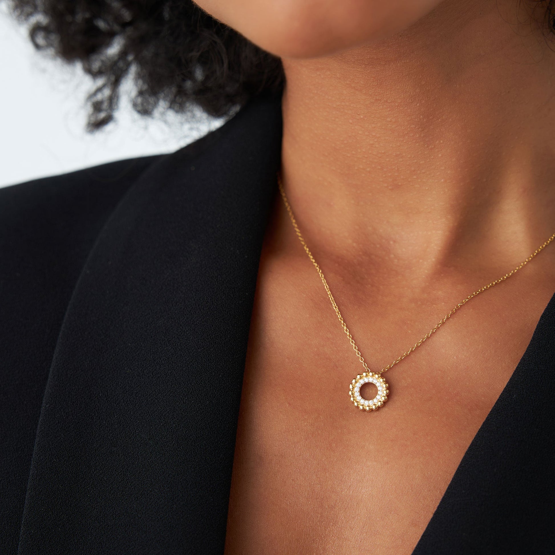 14k Beaded Diamond Circle Necklace