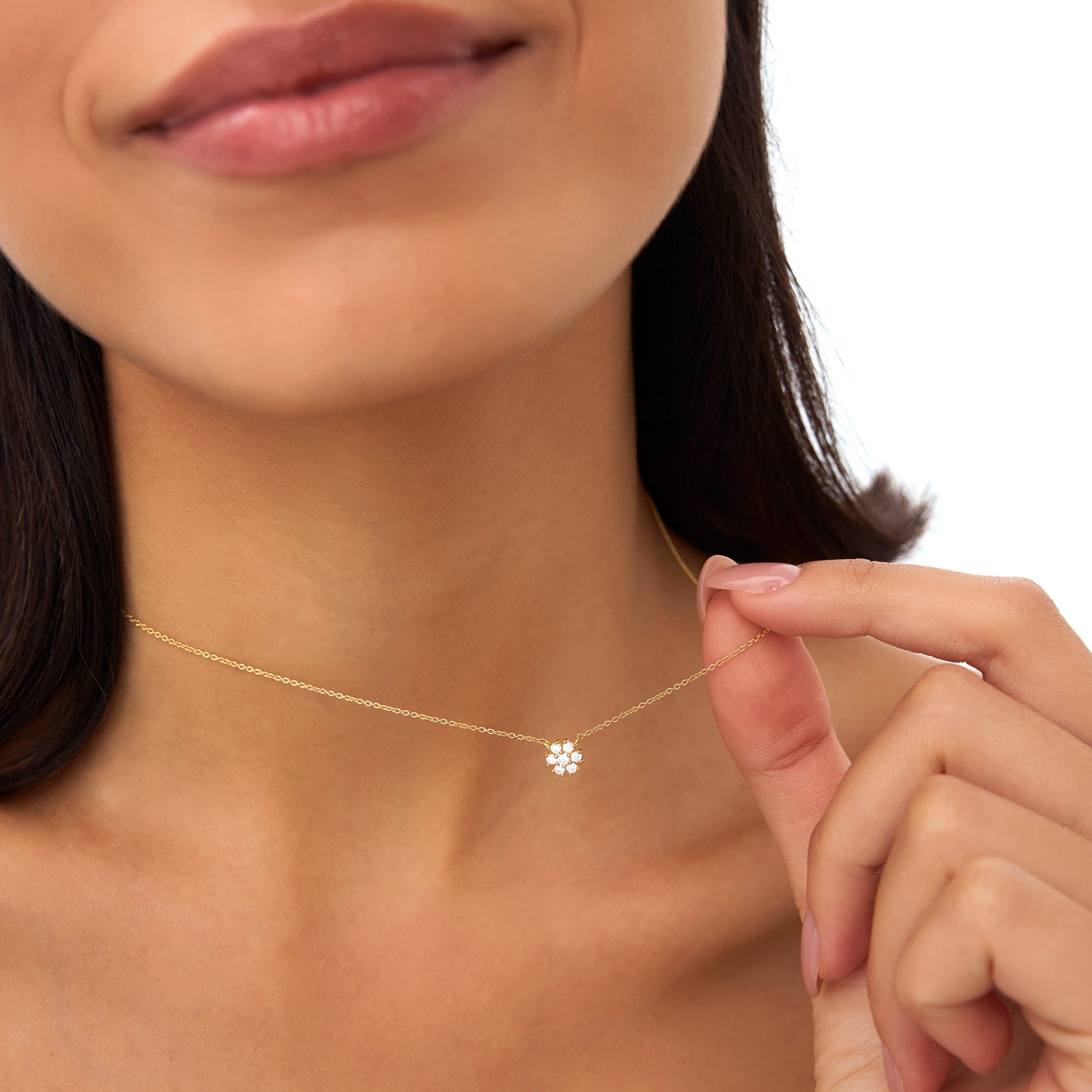 14k Cluster Flower Diamond Necklace