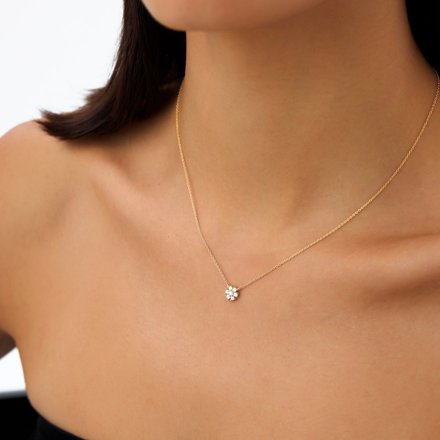 14k Cluster Flower Diamond Necklace