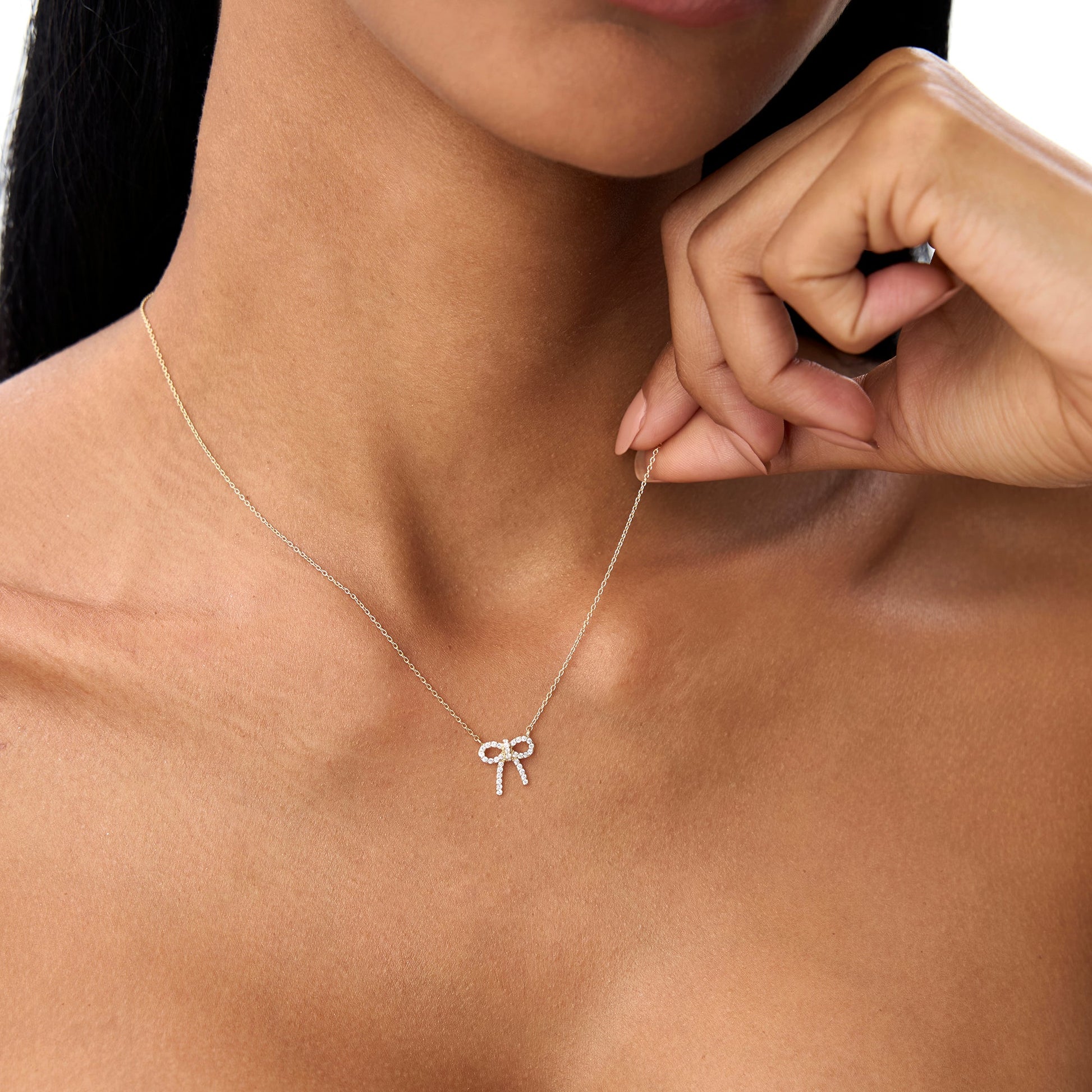14k Diamond Bow Necklace