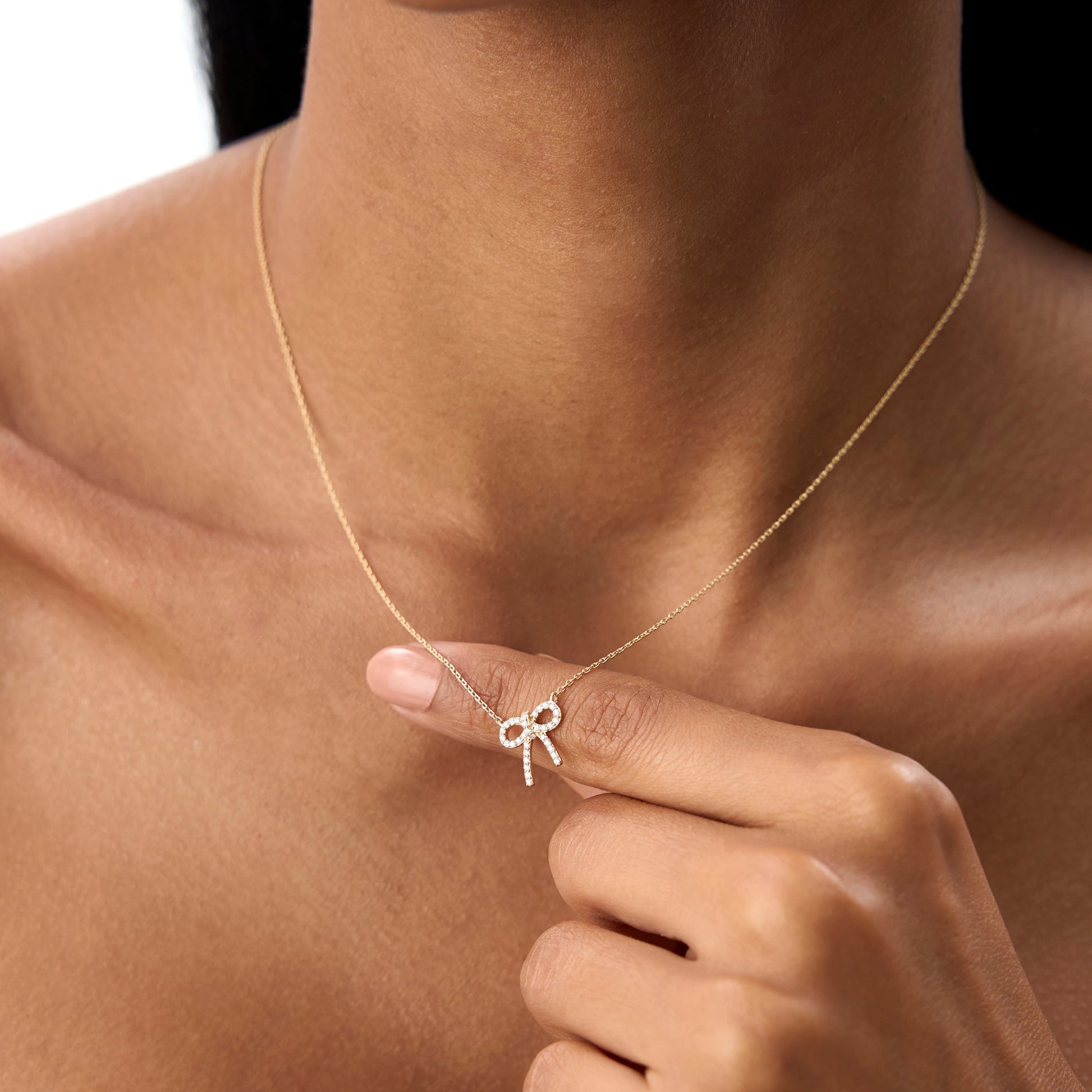 14k Diamond Bow Necklace