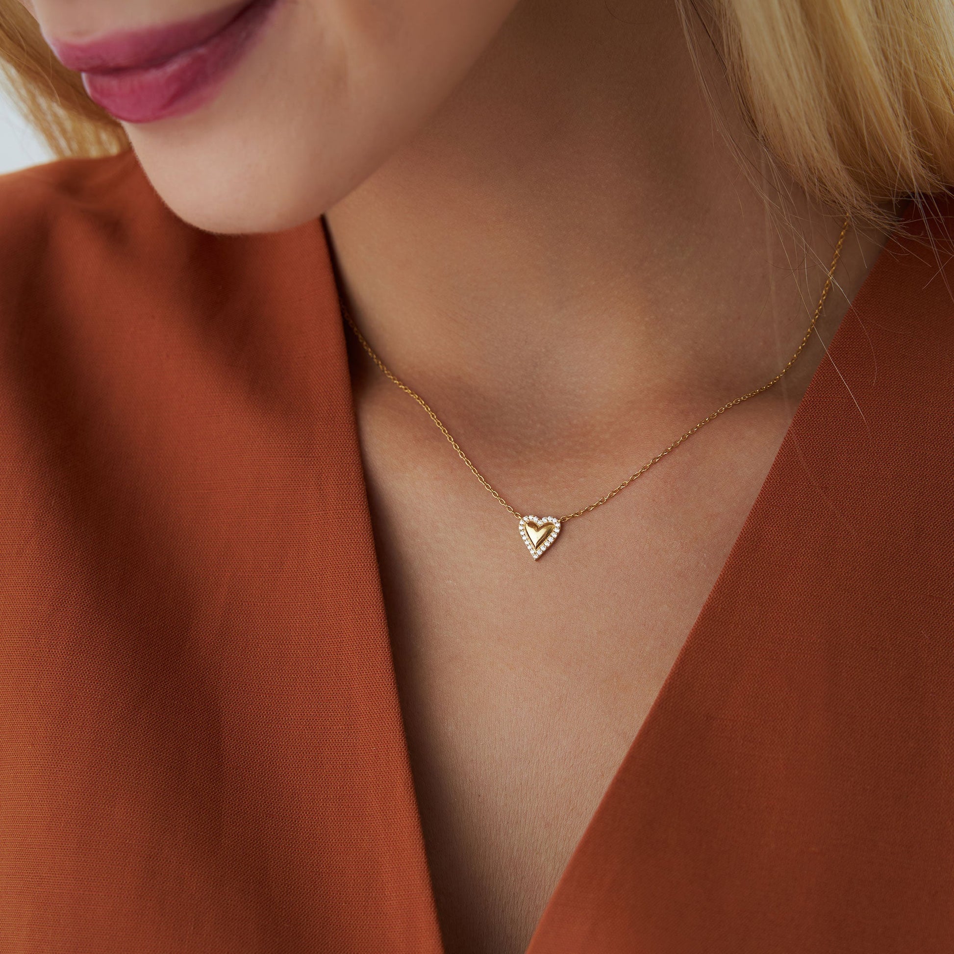14K Diamond Puffed Heart Love Necklace