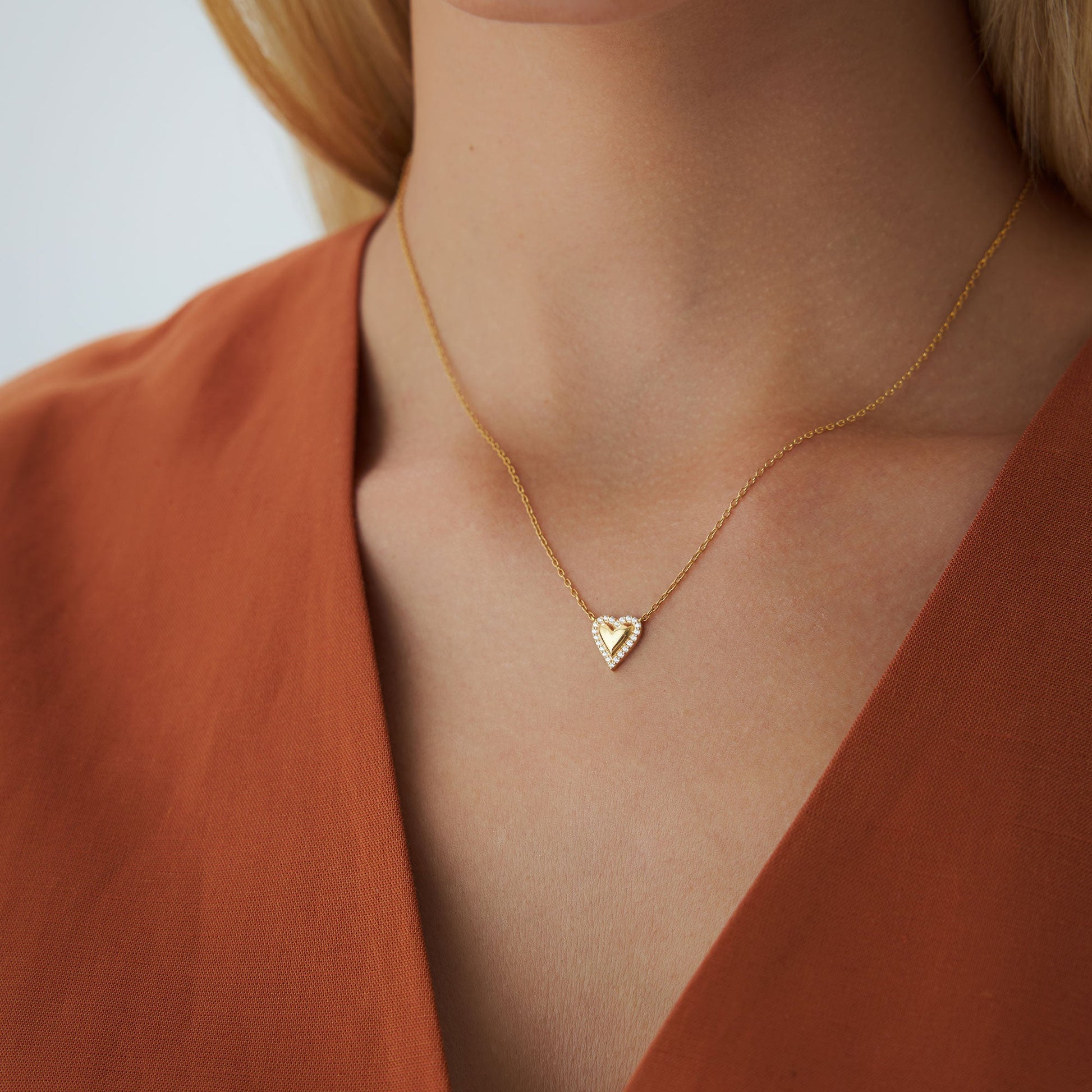 14K Diamond Puffed Heart Love Necklace