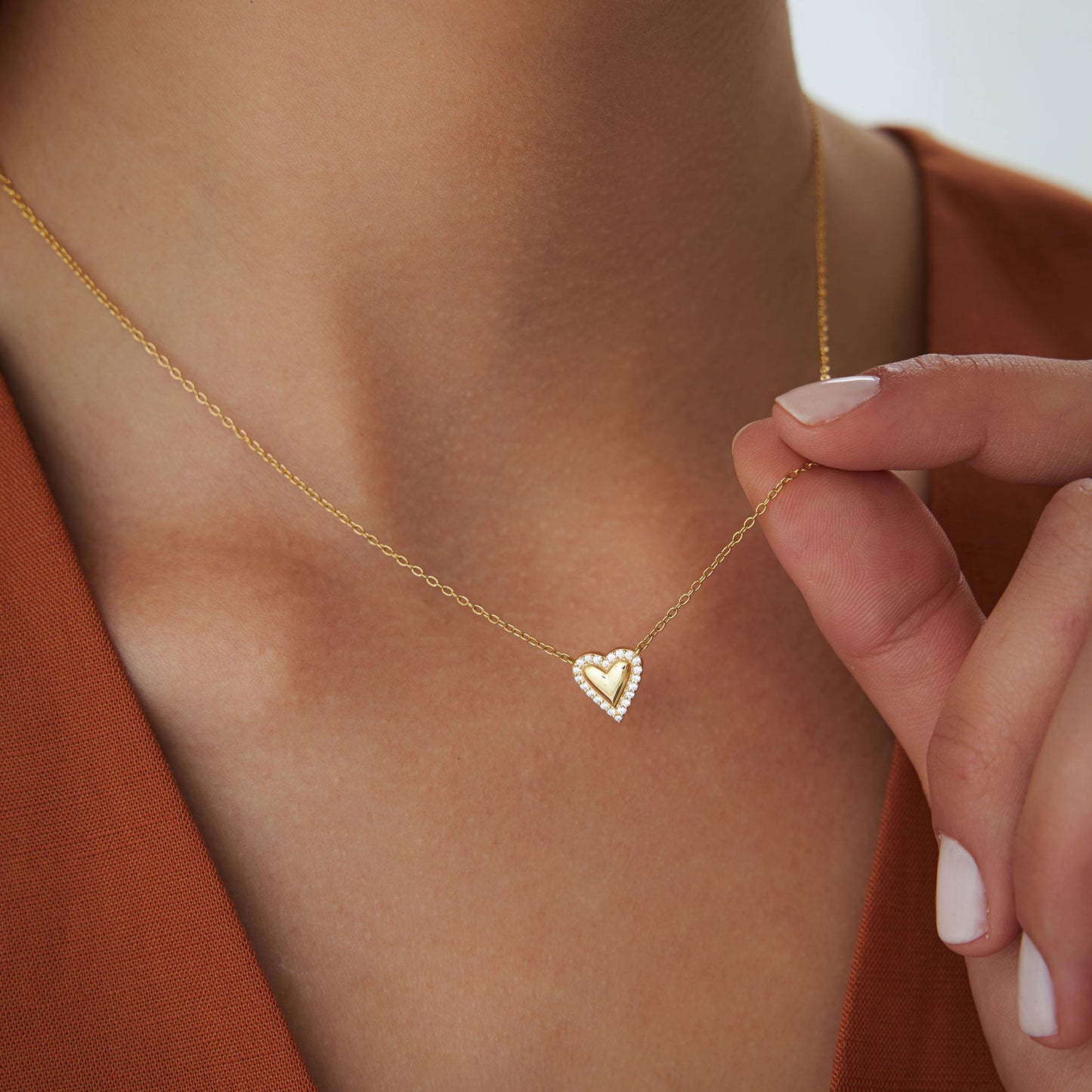 14K Diamond Puffed Heart Love Necklace