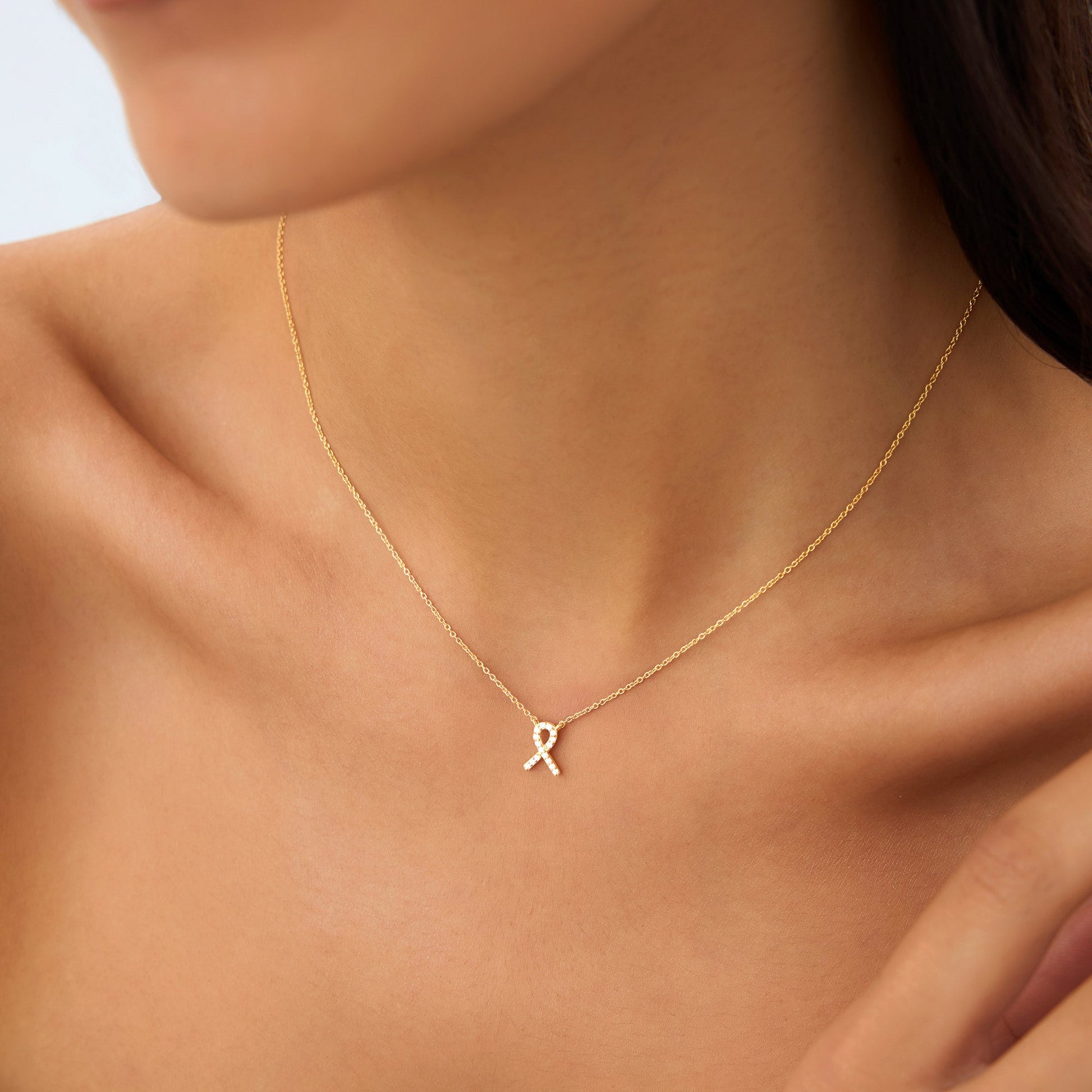 14k Diamond Ribbon Necklace