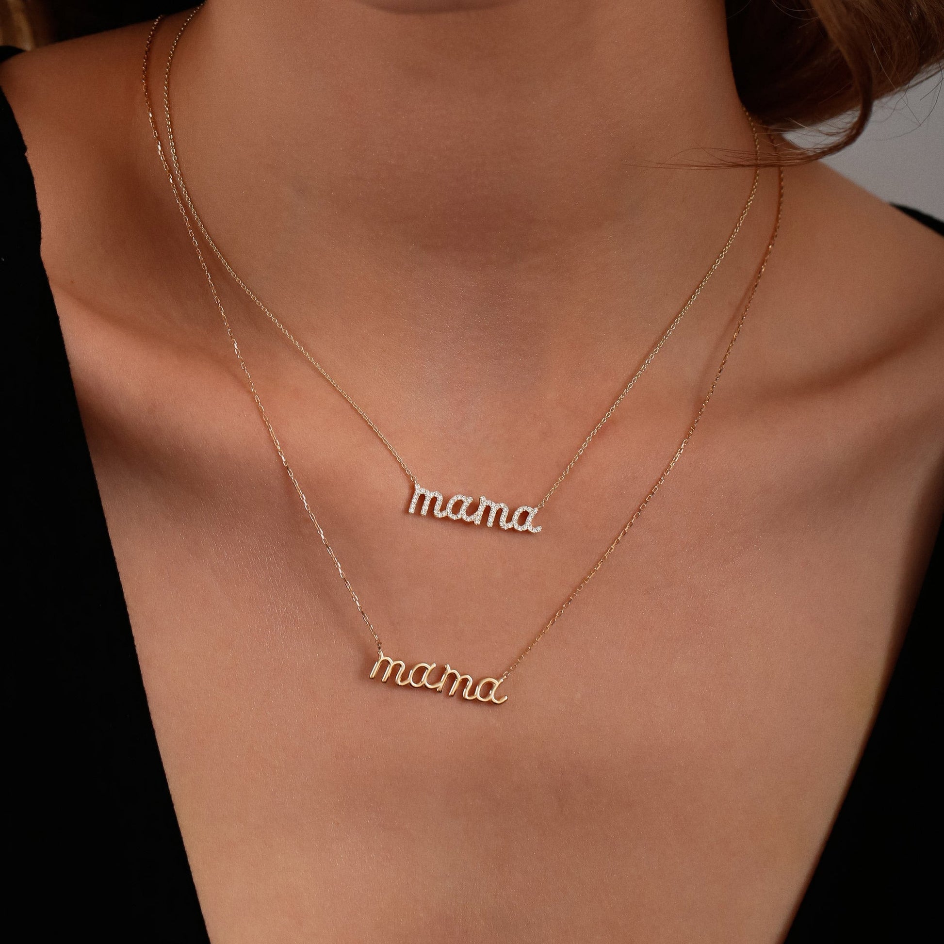 14k Diamond Script Mama Necklace