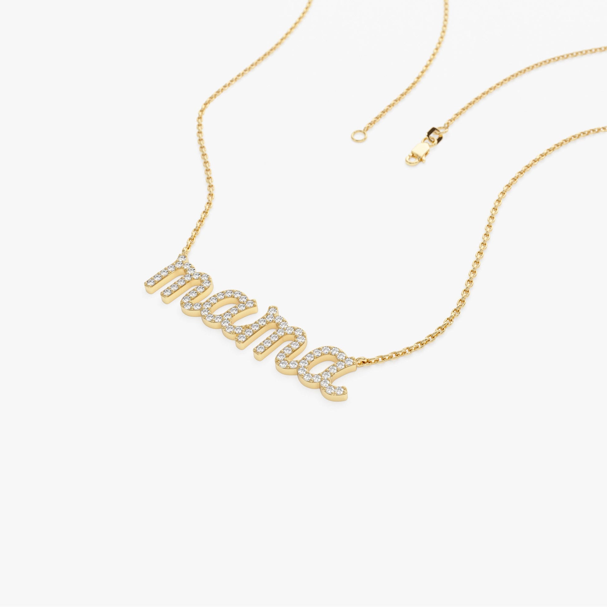14k Diamond Script Mama Necklace
