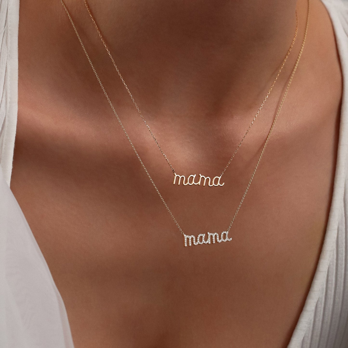 14k Diamond Script Mama Necklace