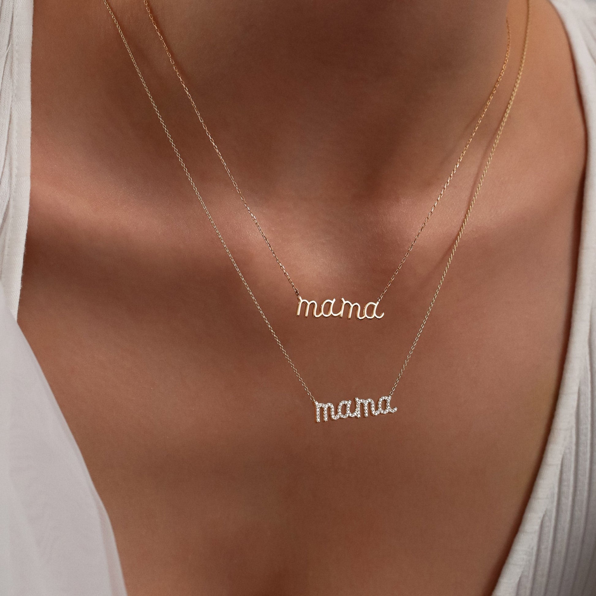 14k Diamond Script Mama Necklace