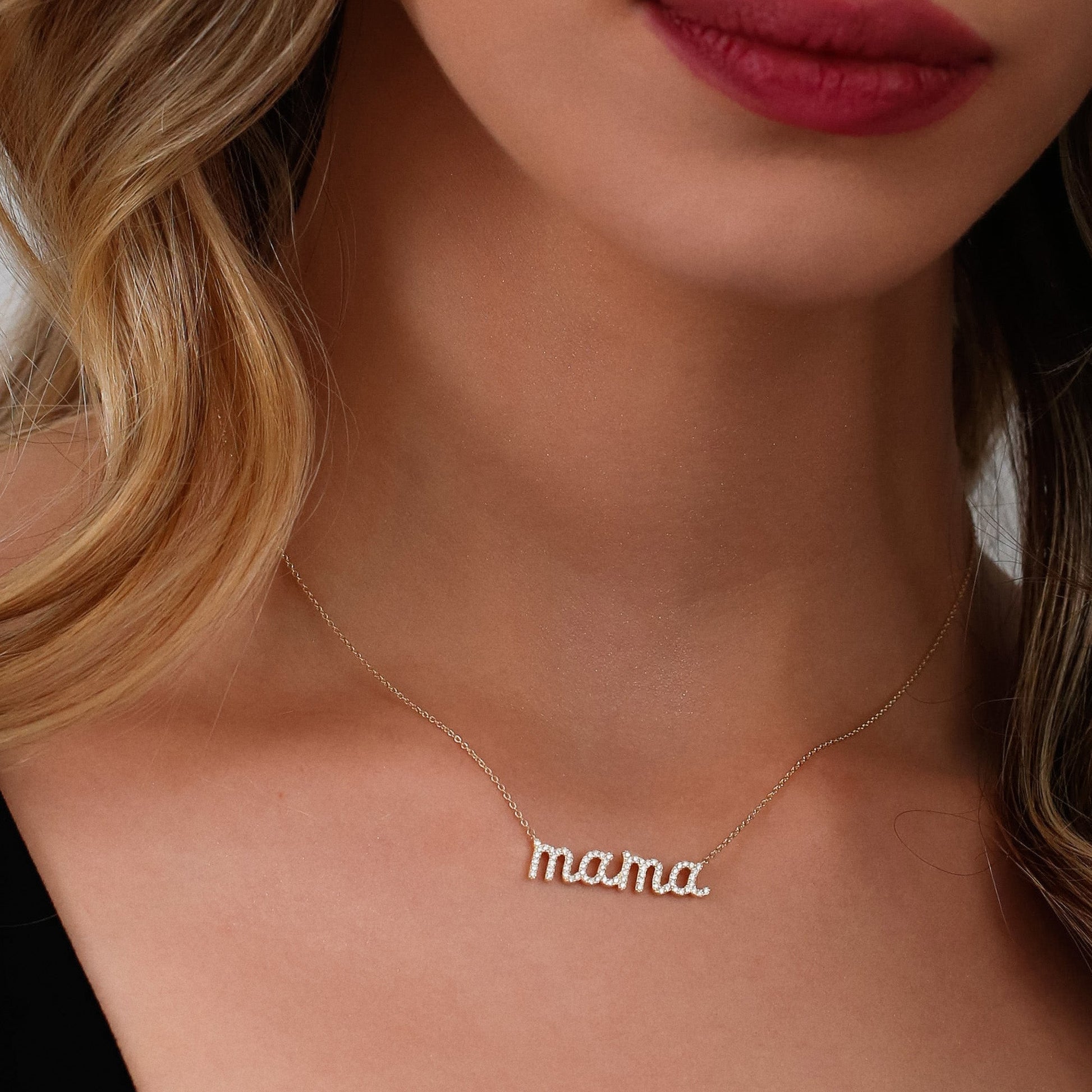 14k Diamond Script Mama Necklace