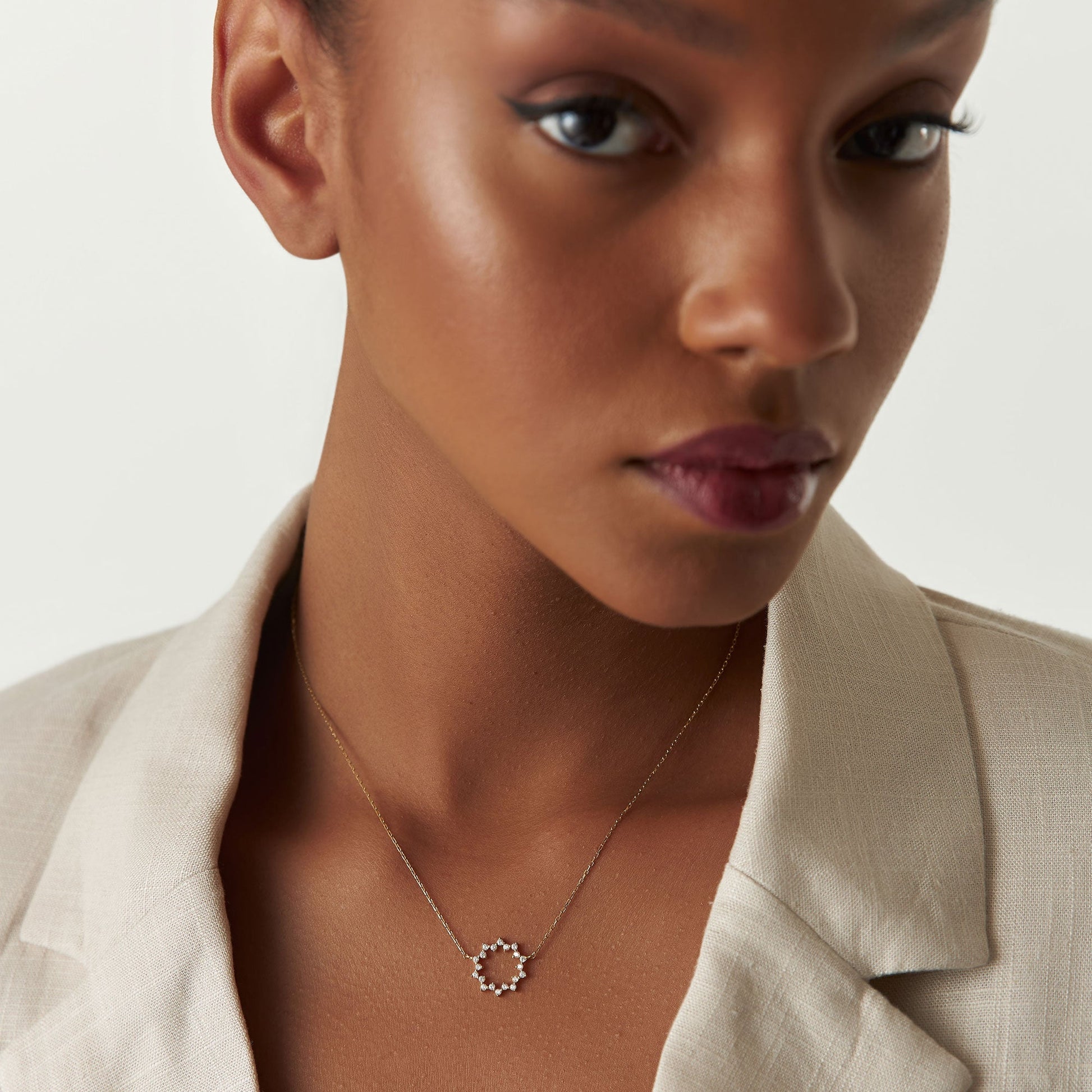 14k Diamond Sun Circle Necklace