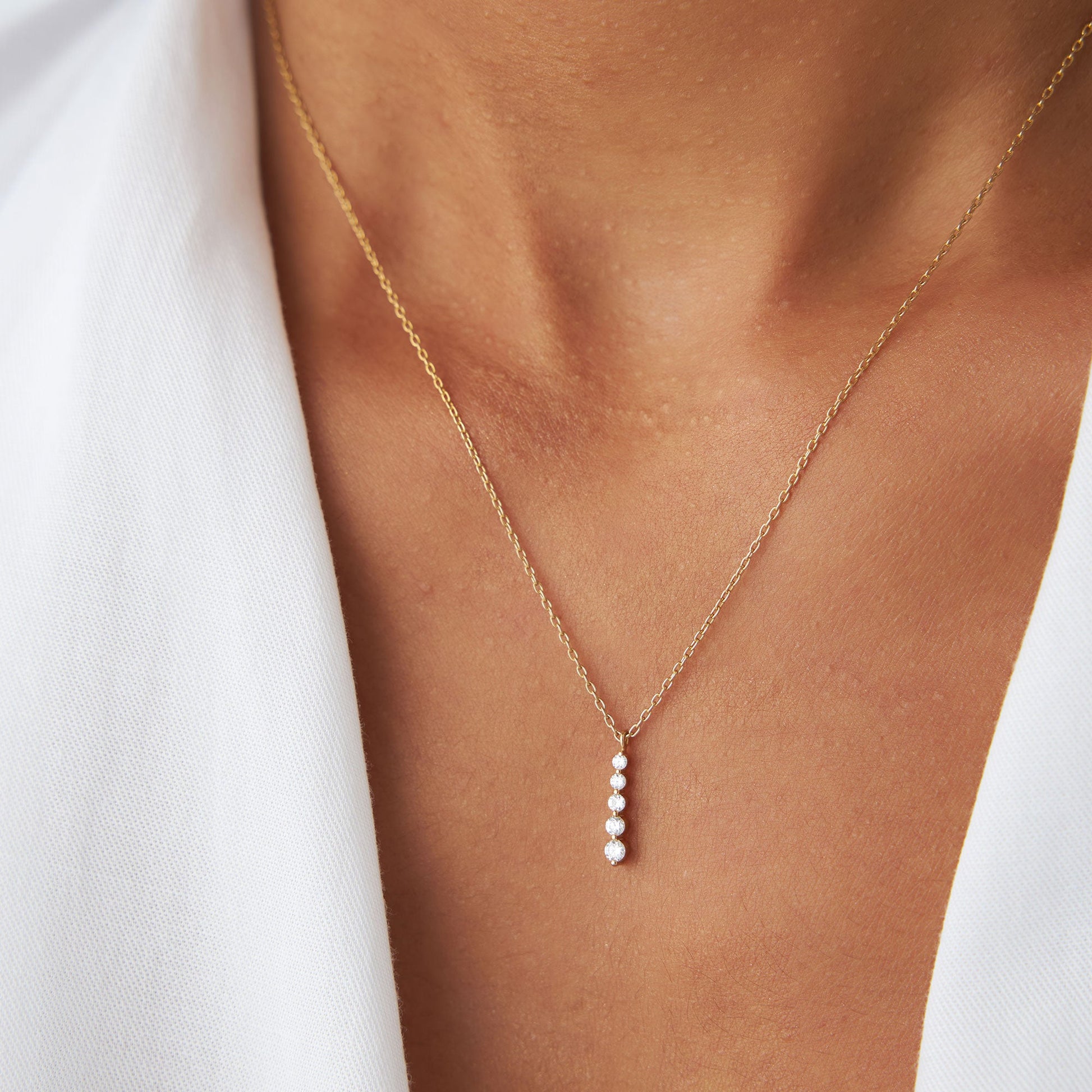 14k Gold Diamond Bar Necklace