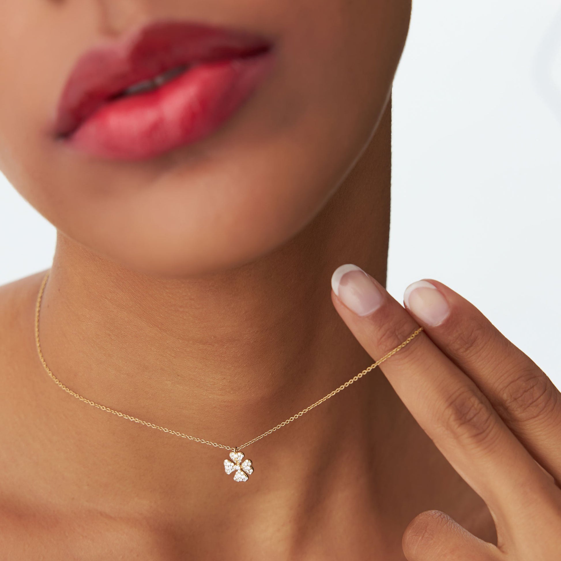 14K Gold Diamond Clover Necklace