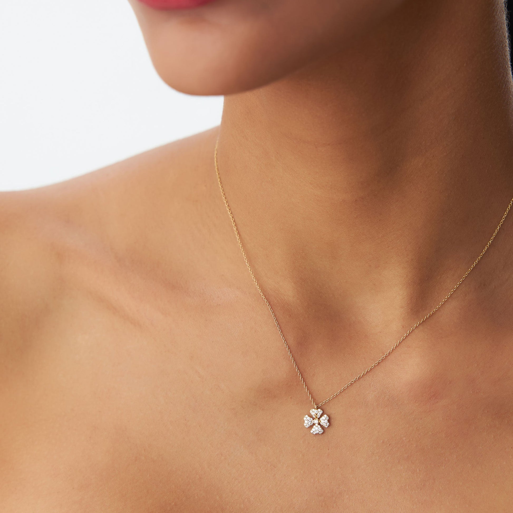 14K Gold Diamond Clover Necklace