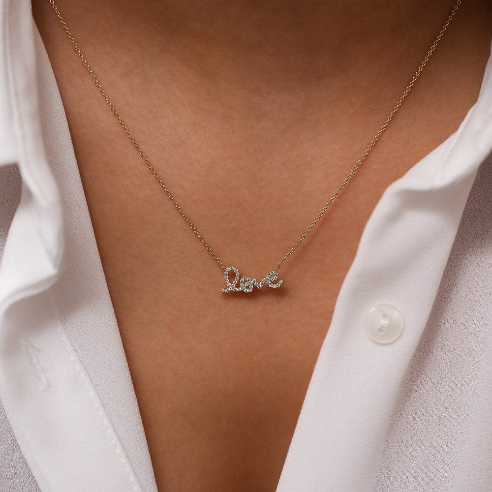 14k Gold Diamond Love Necklace