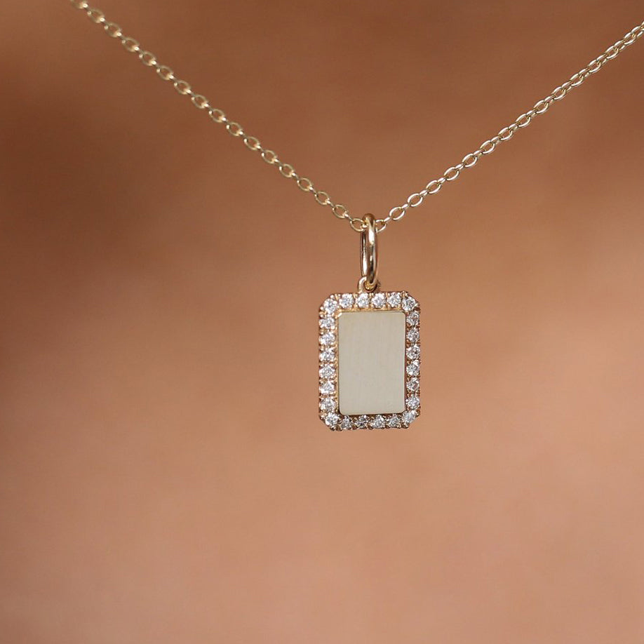 14K Gold Diamond Tag Initial Necklace