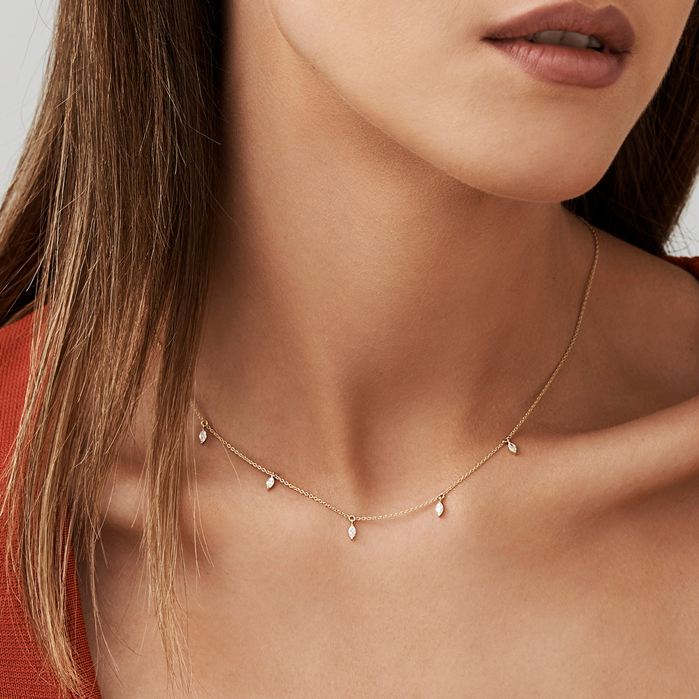 14k Gold Marquise Diamond Dangling Necklace