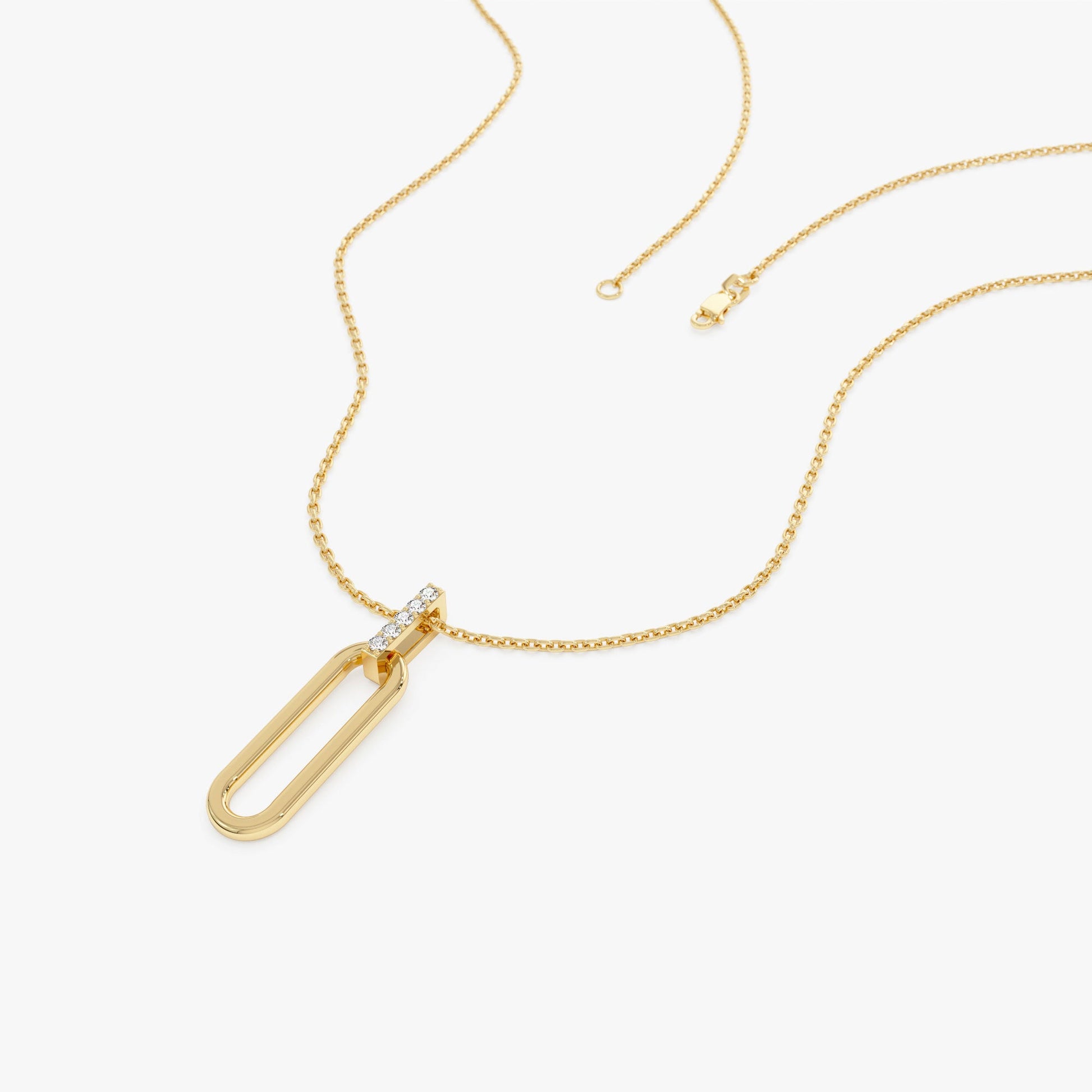 14k Gold Paper Clip Link Pendant Necklace