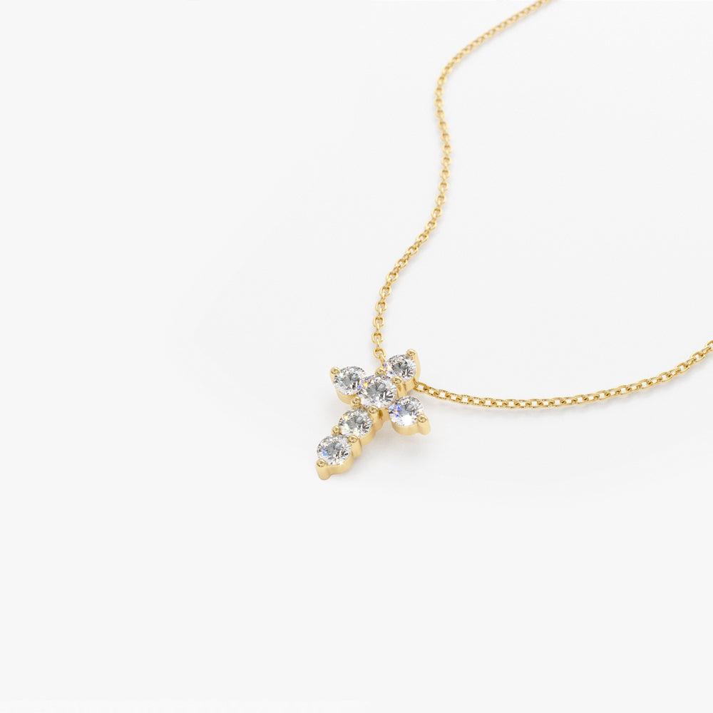 14K Gold Tiny Diamond Cross Necklace