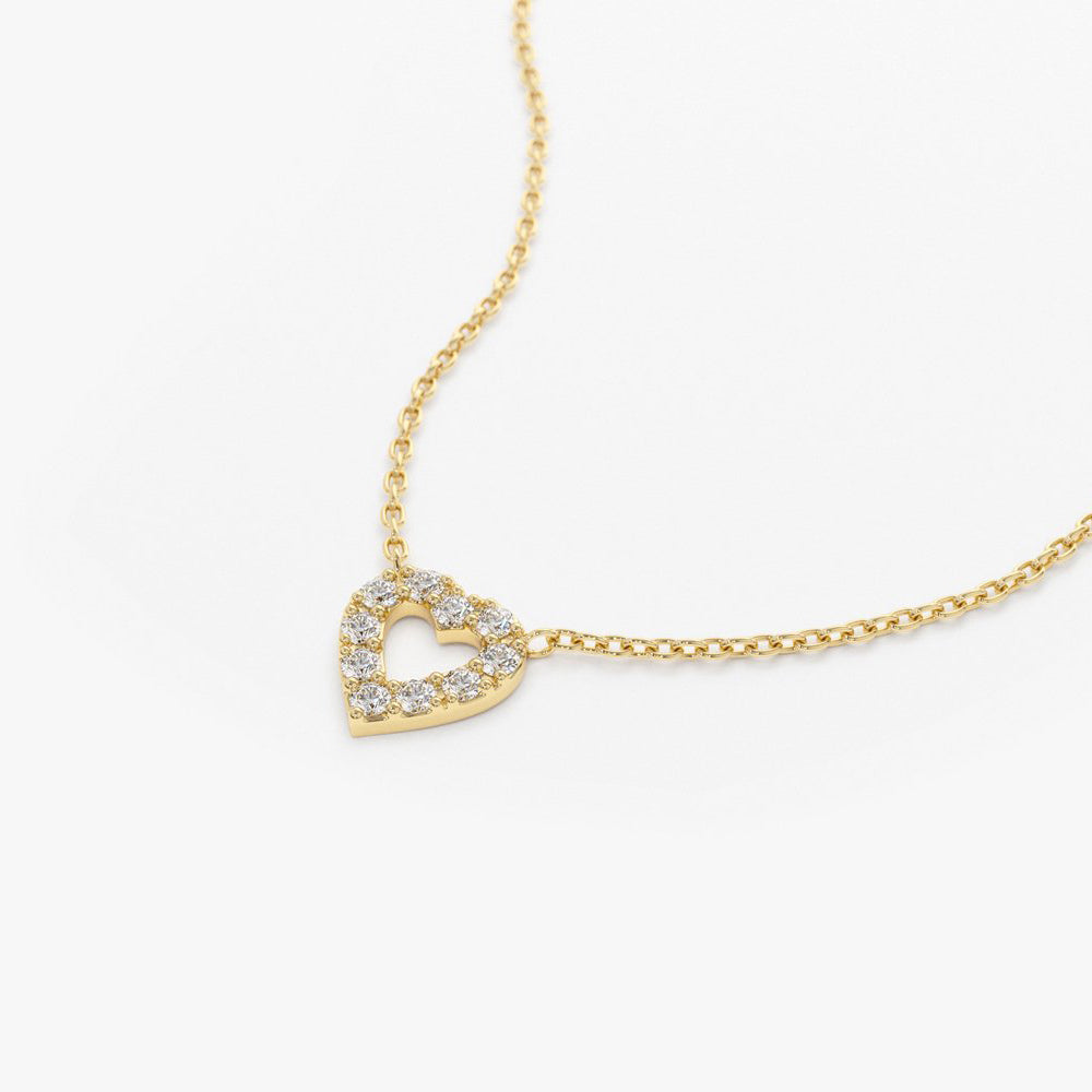 14K Gold Tiny Diamond Heart Necklace