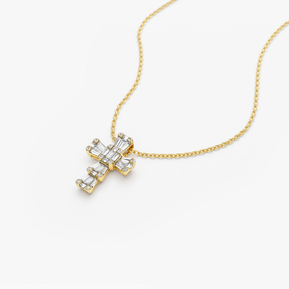 14k Illusion Setting Baguette Diamond Cross
