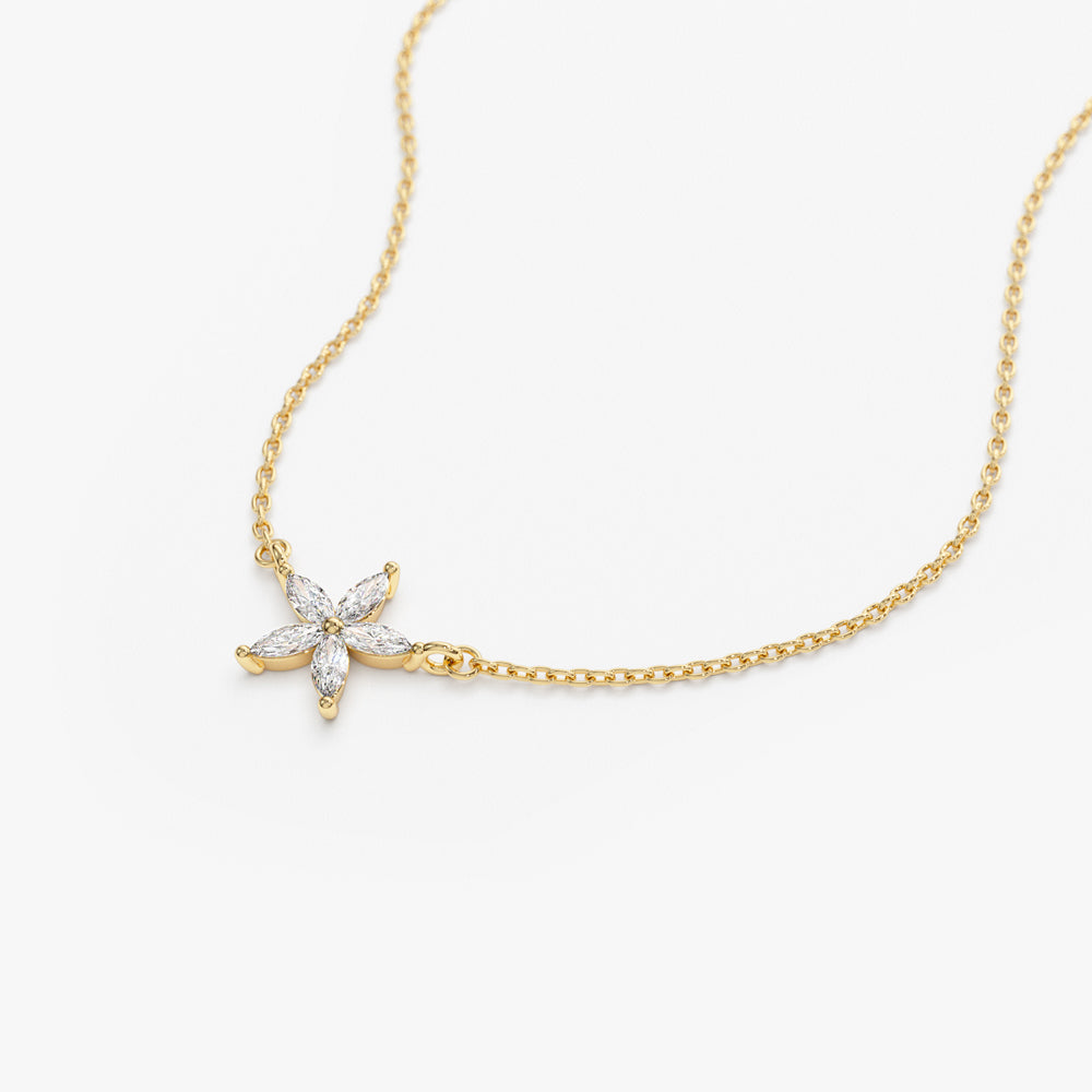 14k Marquise Shaped Diamond Flower Design Necklace