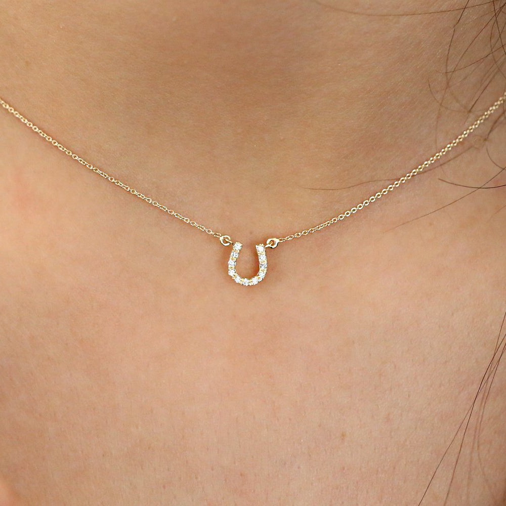 14K Mini Diamond Horseshoe Necklace
