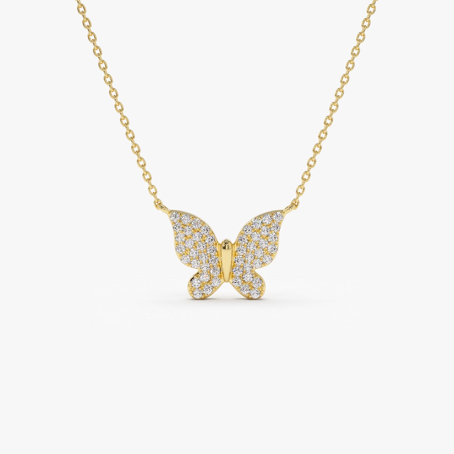 14k Pave Diamond Butterfly Pendant Necklace