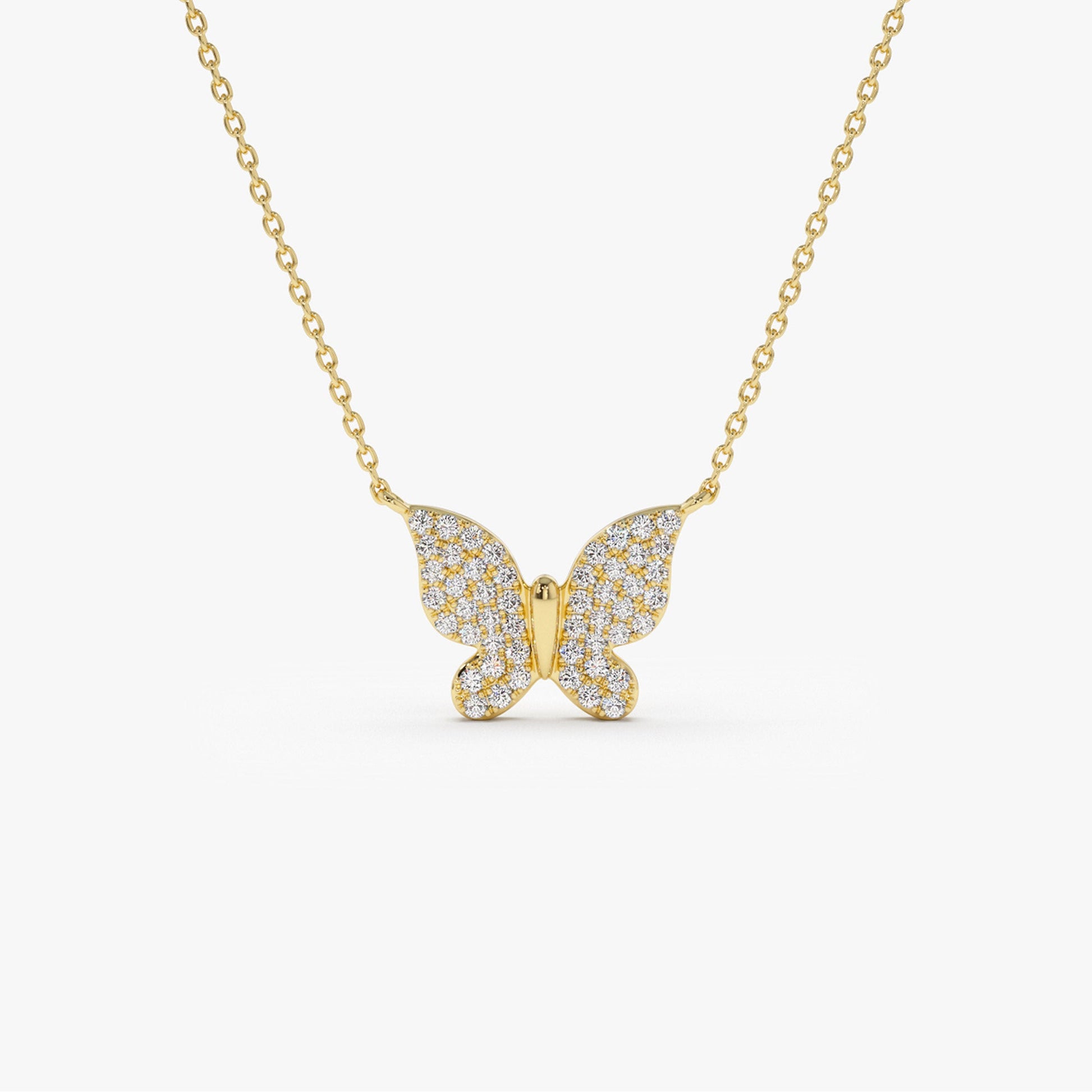 14k Pave Diamond Butterfly Pendant Necklace
