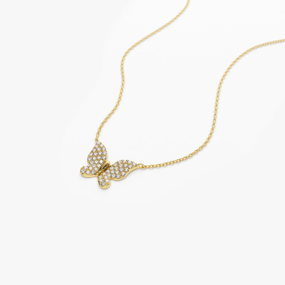 14k Pave Diamond Butterfly Pendant Necklace
