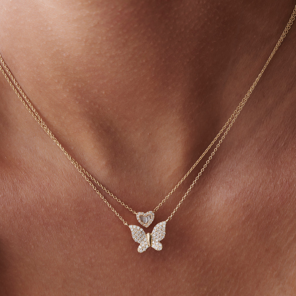 14k Pave Diamond Butterfly Pendant Necklace
