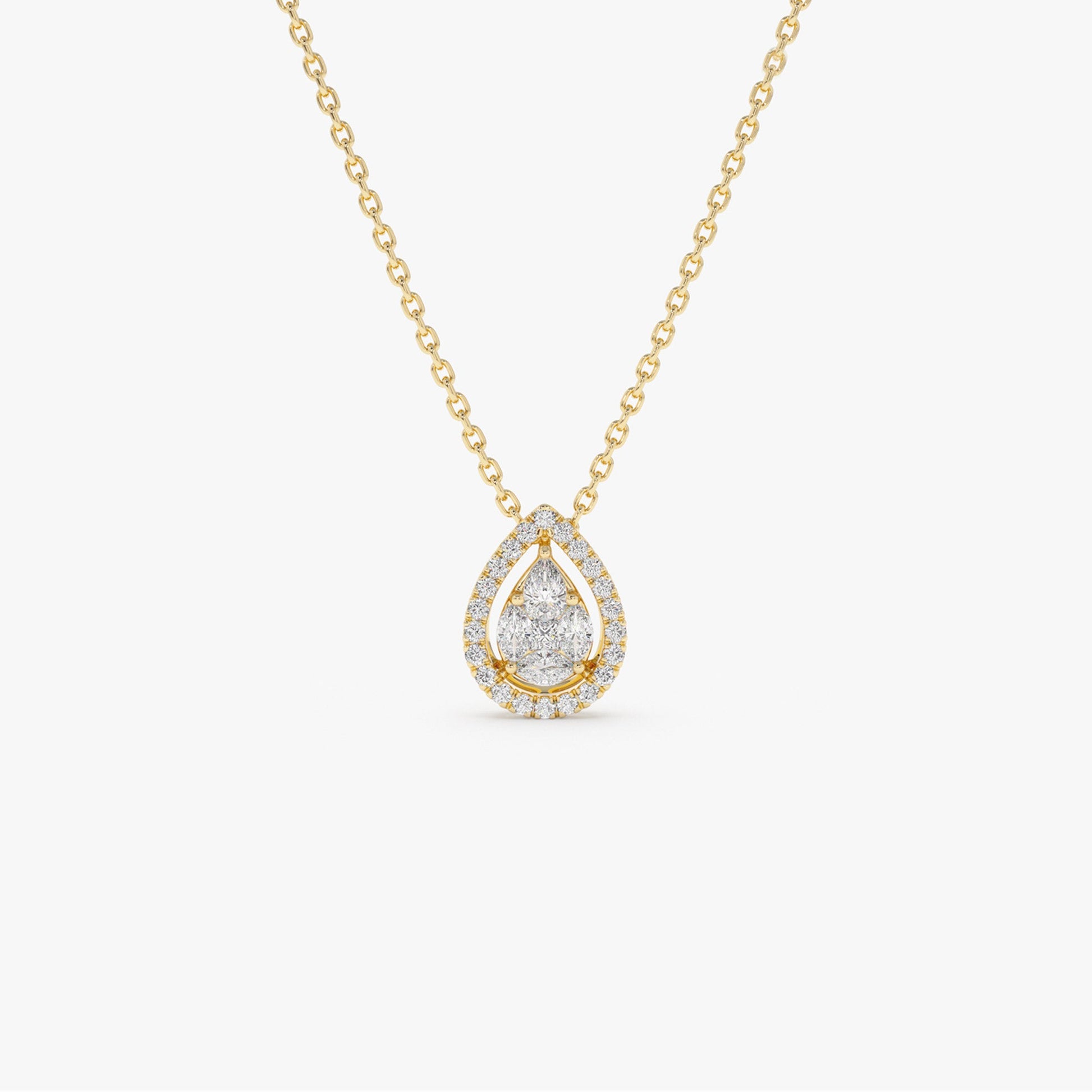 14K Pear Shaped Illusion Setting Halo Diamond Necklace