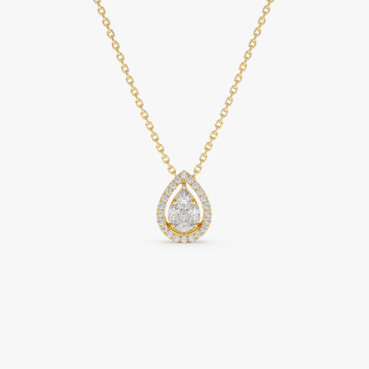 14K Pear Shaped Illusion Setting Halo Diamond Necklace