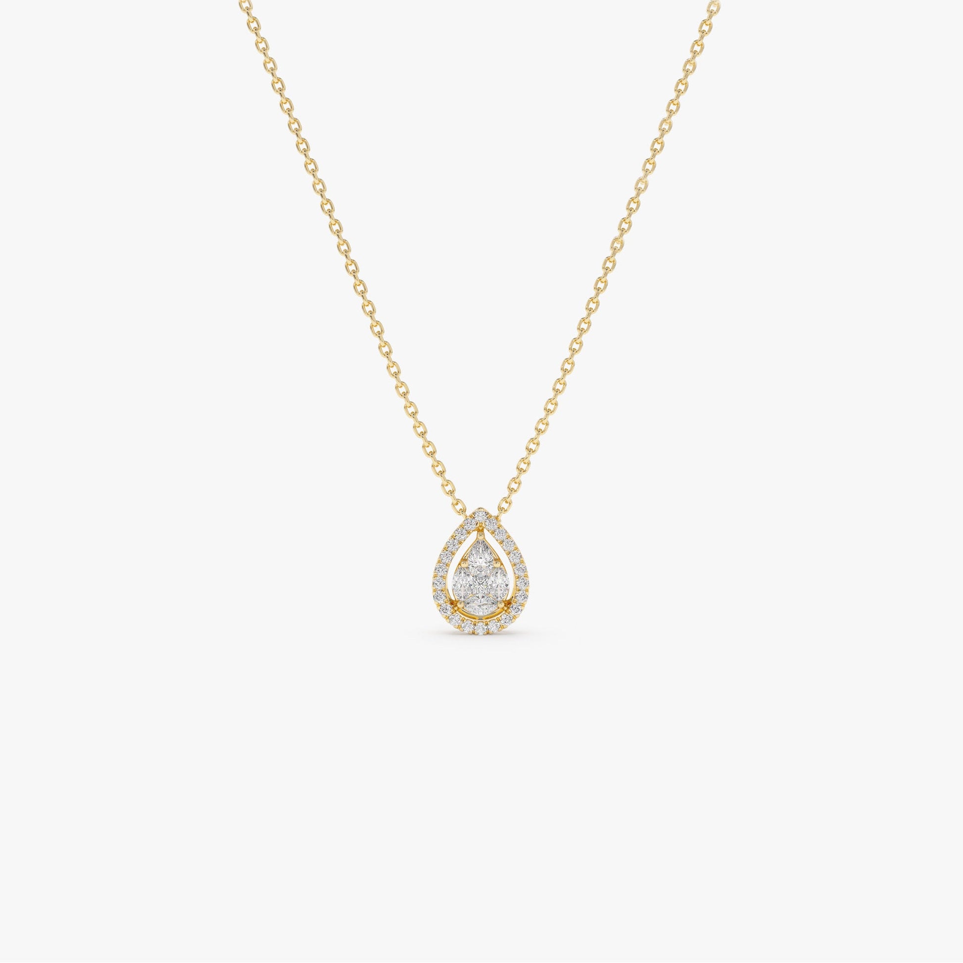 14K Pear Shaped Illusion Setting Halo Diamond Necklace